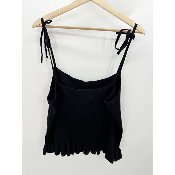 Express Factory Black Ribbed Sweater Tank Ruffle Hem Tie Shoulder Womens Size XL - Picture 2 of 7